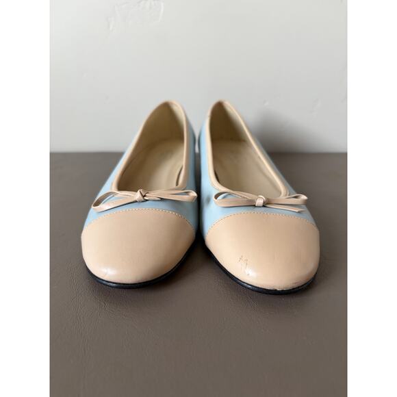 Talbots Leather Light Blue and Beige Cap-Toe Nappa Ballet Flats Size 7M NEW Bow - Picture 12 of 12